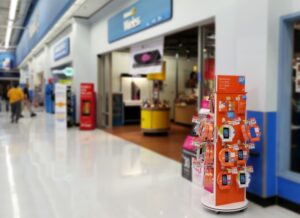 retail displays showcasing products inside a store